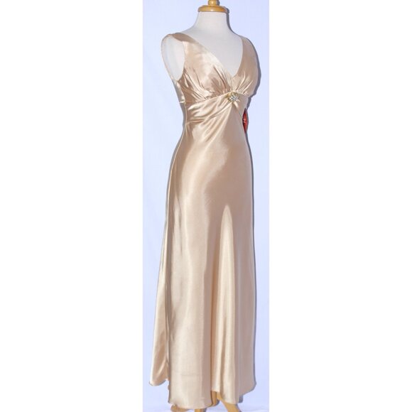 Cindy Collection #1065 Vintage Satin Formal Evening Or Prom Gown-Size S-Gold-NEW - Picture 3 of 5